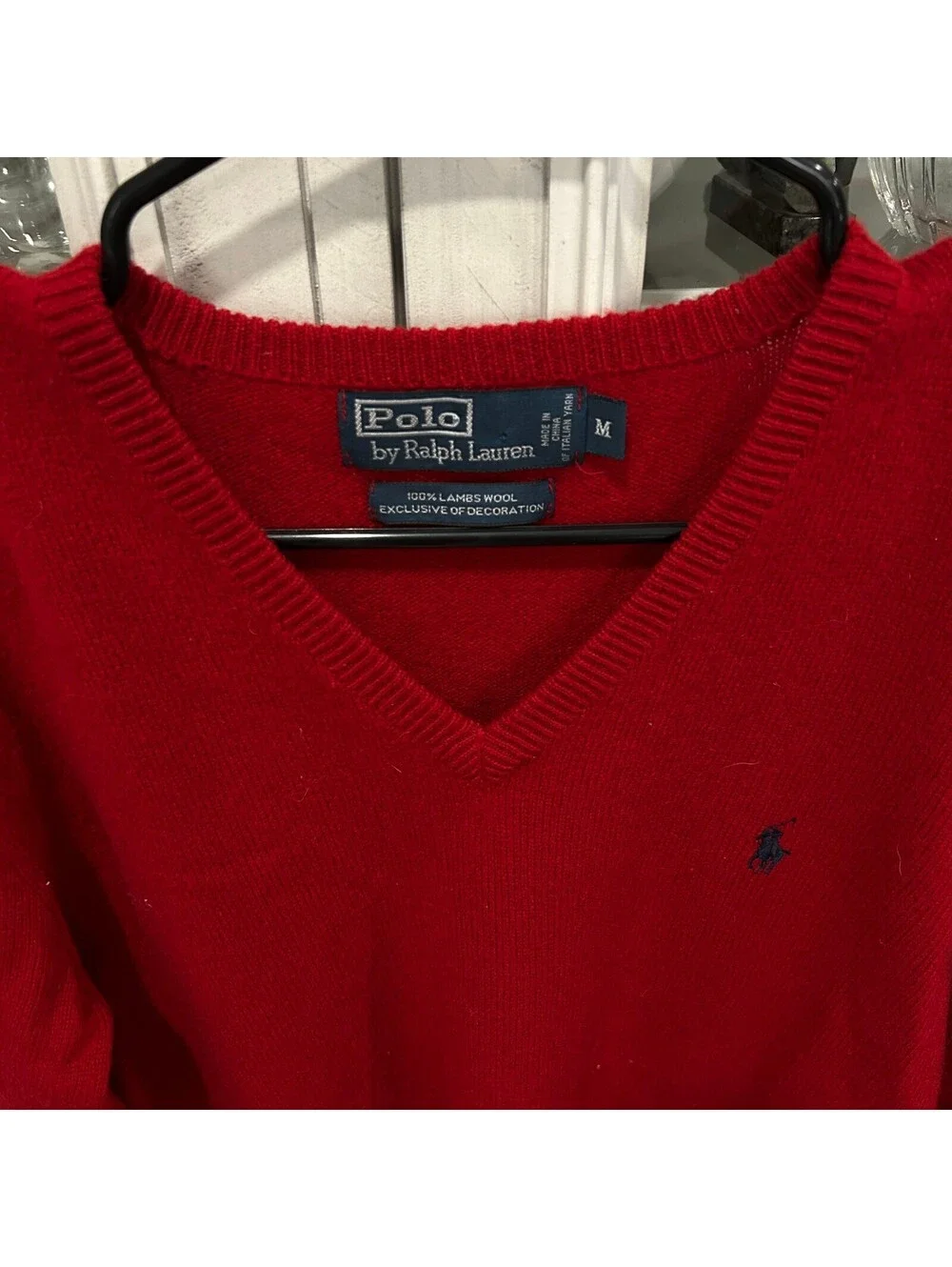 Polo Ralph Lauren Red 100% Lambswool V-Neck Sweater M